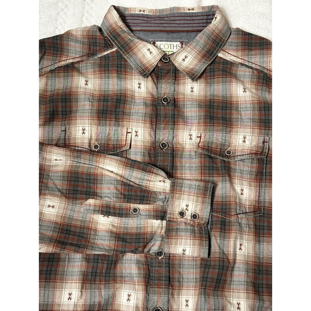 Ecoths Mens XXL Gray Orange‎ Plaid Western Shirt Snap Front Long Sleeve Cotton